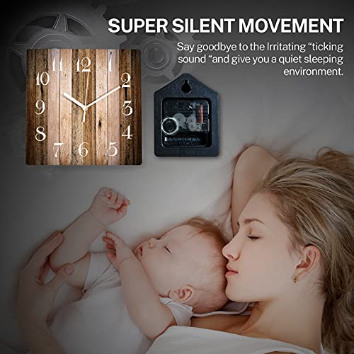 ArtSocket Wooden Wall Clock Silent Non-Ticking, Brown Wood Barn Board Pine Plank Retro Square Rustic Coastal Wall Clocks Decor for Home Kitchen Living Room Office, Battery Operated(12 Inch) ArtSocket