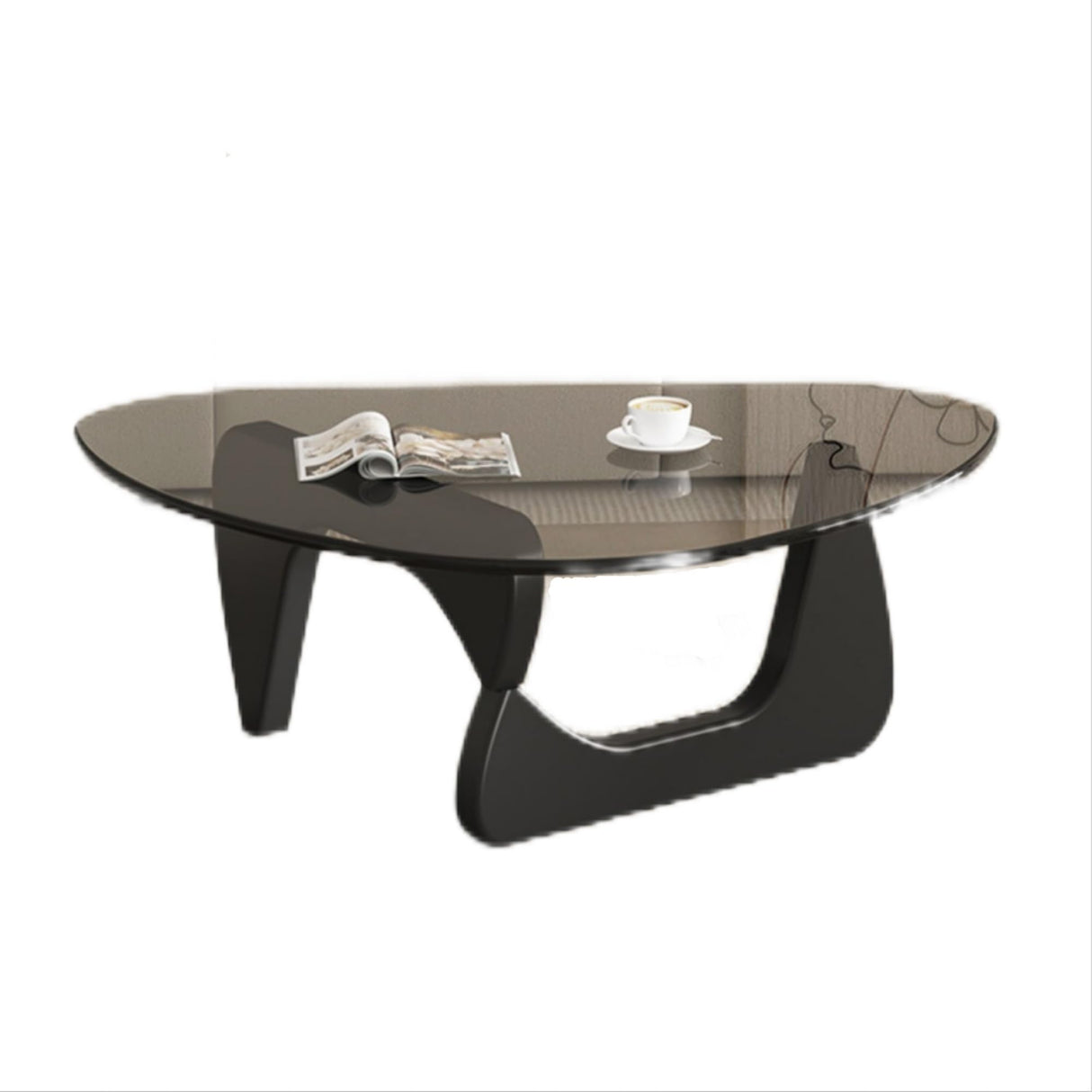 EASYSOUL Modern Glass Coffee Table, 32.68" D x 22.44" W x 15.75" H, Abstract Round Tea Tables for Living Room Home Office Industrial Cocktail Tables (Black-Gray Glass, 32.68") EASYSOUL