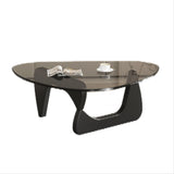 EASYSOUL Modern Glass Coffee Table, 32.68" D x 22.44" W x 15.75" H, Abstract Round Tea Tables for Living Room Home Office Industrial Cocktail Tables (Black-Gray Glass, 32.68") EASYSOUL