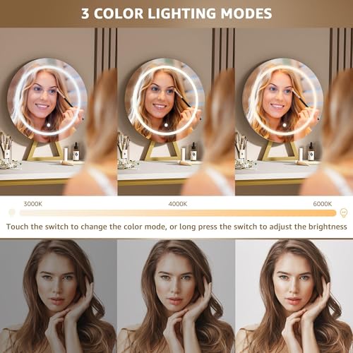 KAI-ROAD White Vanity Table with Lighted Mirror - 47“ White Vanity Desk with Mirror and Lights & Chair, Makeup Vanitys Set with Power Outlet, Dressing Table Vanities for Girls Bedroom KAI-ROAD