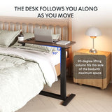 FLEXISPOT Medical Adjustable Overbed Bedside Table with Wheels Pneumatic Mobile Standing Desk Laptop Desk Rolling Computer Cart Movable Table Hospital Home Use(31.5" W x 17.7" D, Mahogany Large) FLEXISPOT