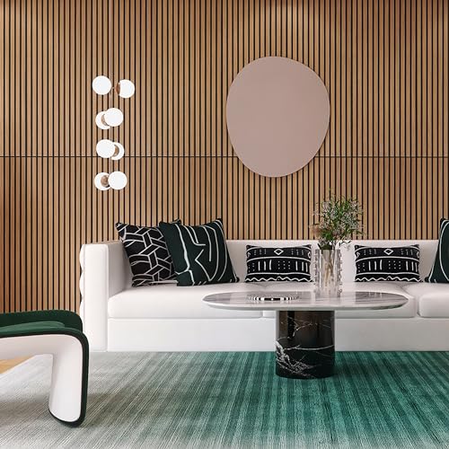 Acoustic Wood Veneer Slat Panels for Interior Wall and Ceilings Décor | 3D Seamless Spliced Wood Wall Panels | Sound Absorbing Decorative Panels | Luxury Real Wood | Natural Walnut x 2 Pack eazart