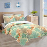 Tritard 3 Piece Coastal Quilt Sets Full/Queen Size - Reversible Microfiber Quilts with 2 Shams Soft Lightweight Beach Bedding Nautical Bedspread Coverlet Summer Comforter for All Season, 90''x96'', C4 Tritard
