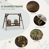 Outsunny Wooden Porch Swing with Stand, 2-Seat Patio Swing Chair with Center Table, for Garden, Poolside, Backyard Outsunny