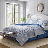 Laura Ashley - Full Comforter Set, Soft & Reversible Cotton Bed Set, 4 Piece Floral Bedding with Matching Pillowcases & Bonus Bed Skirt (Charlotte Blue) Laura Ashley