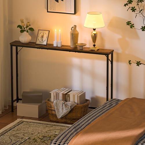 Vantimo 47.2" Console Table, Narrow Entryway Table, Skinny Sofa Table, Behind Couch Table, Long Skinny Table, DisplayTable for Entryway, Living Room, Foyer, Corridor, Office, Rustic Brown Vantimo