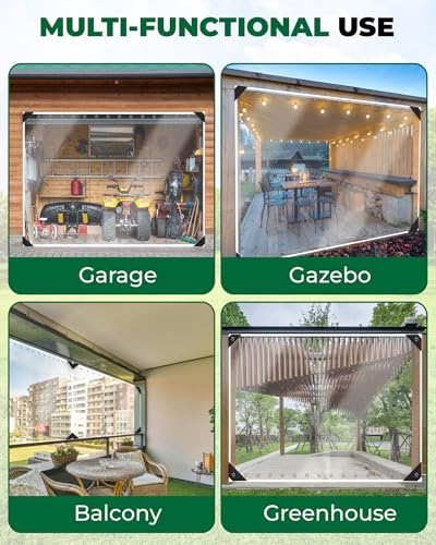 Erfolkerz 7'H x10'W Outdoor Vinyl Curtain 19oz Thicked Clear Tarps, Vinyl Patio Enclosure,Clear Outdoor Curtains Heavy Duty Waterproof Transparent Tarp with Grommets for Patio Gazebo Balcony Pergola Erfolkerz