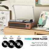 WOCKODER Vintage Record Players for Vinyl with Speakers Belt-Driven Retro Turntable for Vinyl Records Support 3-Speed, Bluetooth Playback, AUX-in, Headphone, RCA All-in-on LP Vinyl Players Brown WOCKODER