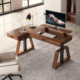 EUREKA ERGONOMIC L Shaped Desk 63", Solid Walnut Wood Top, Executive Standing Desk Adjustable Height, Dual Motor Corner Workstation with Drawers & Monitor Shelf for Home Office, Left EUREKA ERGONOMIC