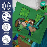 Jay Franco Duvet Cover Set – 2 Piece Comforter Cover and Sham Set, Super Soft Cozy Kids Bedding (Insert Not Included) Blue - Minecraft, Twin Jay Franco