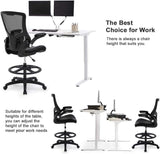 Drafting Chair Ergonomic Tall Office Chair Standing Desk Chair with Flip Up Arms Foot Rest Back Support Adjustable Height Mesh Drafting Stool, Black PayLessHere