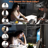 Airlonv LED Desk Lamp for Office Home, Eye-Caring Desk Light with Stepless Dimming Adjustable Flexible Gooseneck, 10W USB Adapter Desk Lamp with Clamp for Reading, Study, College Dorm Room Essentials Airlonv