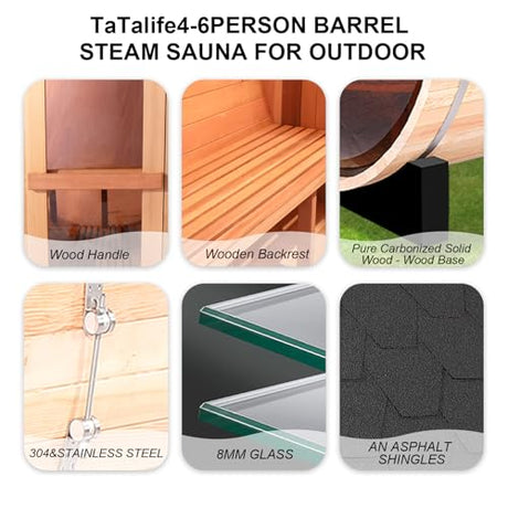 Outdoor Barrel Steam Sauna, 3-4 Person Canadian Red ceda Wood Sauna Room, 4.5KWHarvia Electric Heater, Asphalt Shingle Roof TaTalife