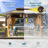 MELLCOM 10'x12' Hardtop Gazebo, Galvanized Steel Metal Double Roof Aluminum Gazebo with Curtain and Netting, Brown Permanent Pavilion Gazebo for Patio, Lawn & Garden MELLCOM