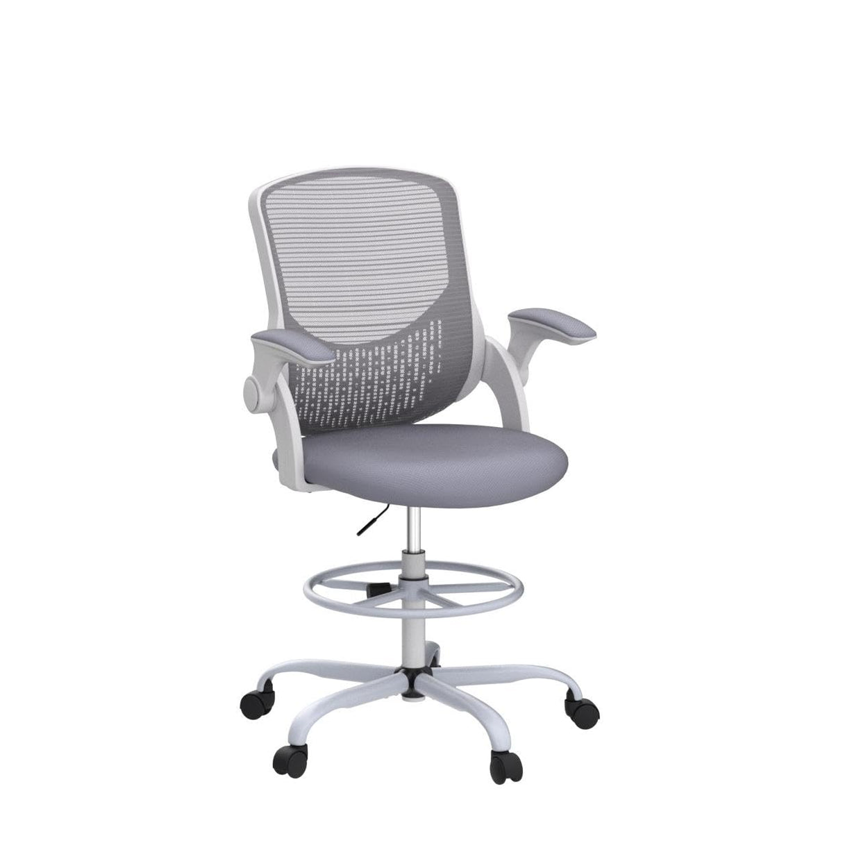 Tall Office Chair, Drafting Chair, Standing Desk Chair, High Adjustable Office Mesh Chair, Ergonomic Counter Height Computer Rolling Chair with Flip-up Armrests and Foot-Ring for Bar Height Desk edx