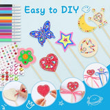 SAYAYA 77 PCS DIY Fairy Wand Craft Kit for Kids, 7 Styles Unfinished Wooden Princess Wands, 8 Gem Stickers, 12 Color Ribbons & Pen, Magical Party Supplies for Birthday Celebrations, Craft Activities SAYAYA