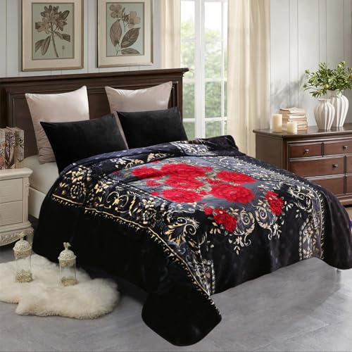 JML Soft Fleece Blanket King Size, Heavy Korean Blanket, 85x95 Inches- 9 Lbs, Single Ply, Fluffy Thick Warm Breathable Home Decor, Cozy Fuzzy Winter Bedding, Floral Embossing Pattern, Flower JML