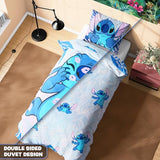 Disney Stitch Duvet Cover and Pillowcase Set, Single or Double Size, Bedroom Accessories for Kids Teens (Blue Stitch Single) Disney