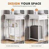 Sweetcrispy Computer Desk - 48 Inch Home Office Bedroom Writing Study PC Table with Fabric Drawers Storage Shelves Space Side Bag Headphone Hook Metal Frame Adjustable Feet, White Sweetcrispy