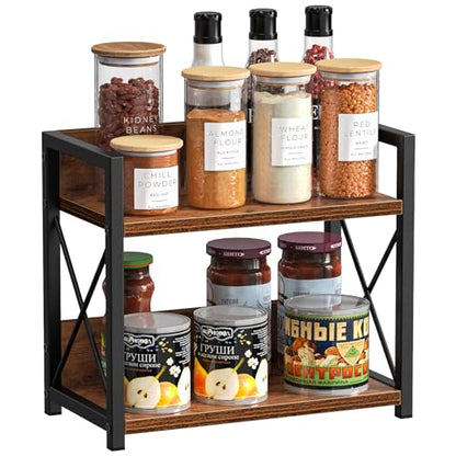 Giikin Countertop Shelf Organizer, 2 Tier Kitchen Spice Rack Organizer for Countertop, Wood Coffee Counter Shelf Organizer for Home (Brown, S) - WoodArtSupply