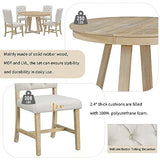 Ball & Cast 5 Piece Dining Table Set with 4 Upholstered Chairs,Living Room Furniture W/ 42" Table,Tabletop Can be Adjusted from Round to Oval in Shape,for Restaurant,Home Bistro,Natural Ball & Cast