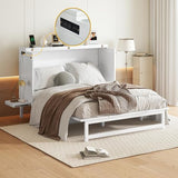 Ball & Cast Murphy Bed Full W/Desk & 2 Removable Shelves,Cabinet Bed W/ 2 USB Port & Power Outlets,Hidden Foldable Wall Bed Frame for Home Office,Apartment,Guest Room,White Ball & Cast