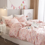 Ivellow Twin Duvet Cover Bed Set 100% Cotton Rainbow Pink for Girls Cute Kawaii Bedding Set 3 Pcs Ultra Soft Breathable Toddler Teen Kids Patterned Cartoon Comforter Cover. Ivellow