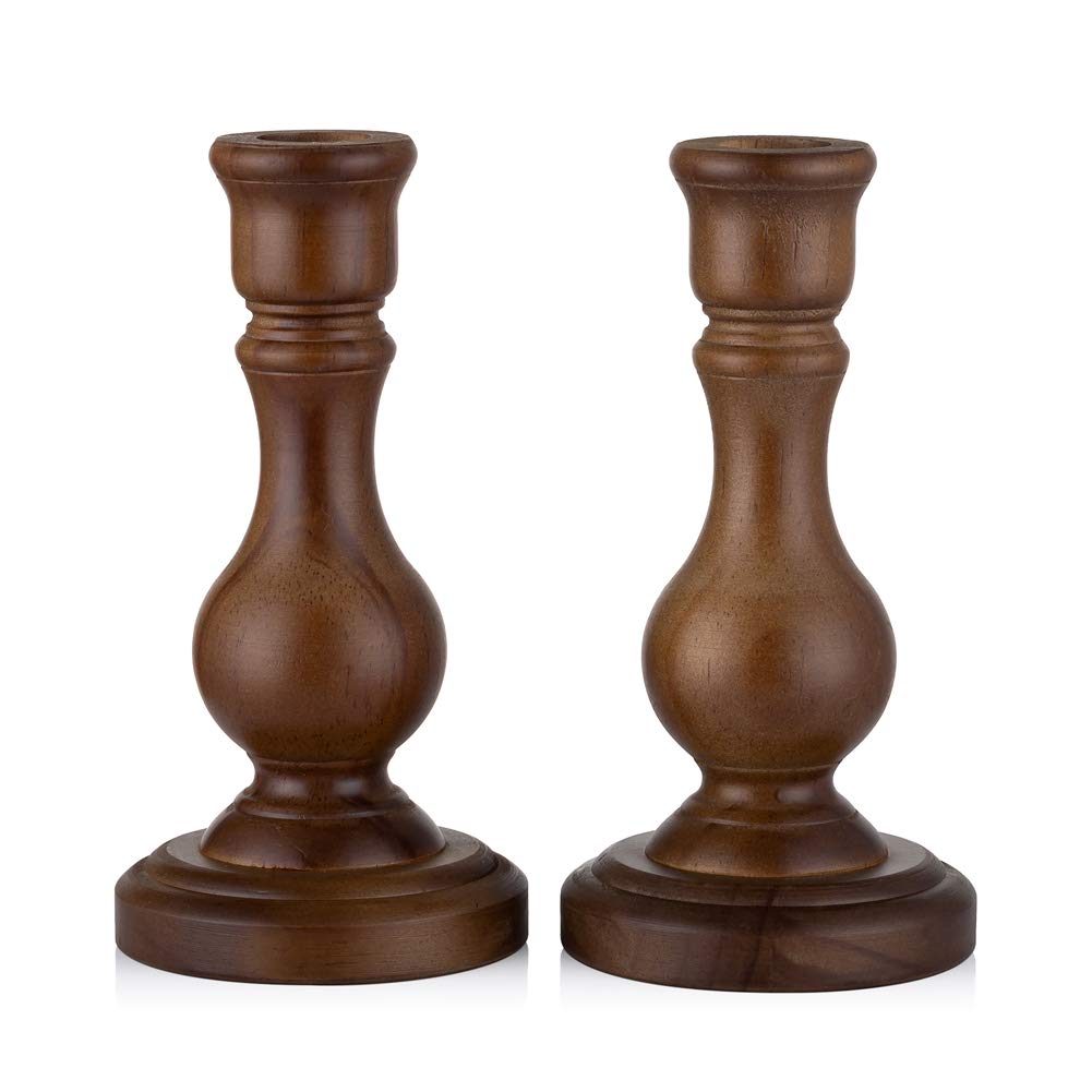 Sziqiqi Wood Candle Holders for Candlesticks - Set of 2 Wooden Taper Candle Holder for Home Dinner Table Fireplace Mantel Entryway Decoration Wedding Centerpiece 6.7inch Sziqiqi