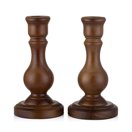 Sziqiqi Wood Candle Holders for Candlesticks - Set of 2 Wooden Taper Candle Holder for Home Dinner Table Fireplace Mantel Entryway Decoration Wedding Centerpiece 6.7inch Sziqiqi
