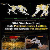 3D Metal Puzzle for Adults, 506Pcs Steampunk Mechanical Leopard Model Kits to Build, DIY Creative Art Desktop Ornament for Home Office Decor (Gold)