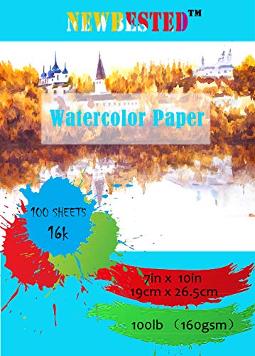 100Sheets Newbested White Watercolor Paper Cold Press Cut Bulk Pack for Beginning Artists or Students. (10 x 7 Inch) Newbested