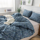 HoneiLife Duvet Cover Sets Twin - 100% Cotton Floral Comforter Cover, 2-PCS Breathable Bedding Set with Zipper Closure & Corner Ties, Wildflower Duvet Cover for All Season Use,Blueblack, King HoneiLife
