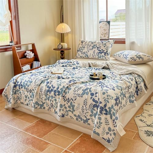 Cooling Blankets For Hot Sleeper, Summer Ice Cool Throw Blanket For Night Sweats, Blue Pattern Reversible Summer Quilted Coverless Duvet Breathable Lightweight Quilt For All Season(200*230cm) DJCFWAF
