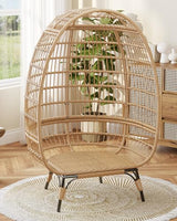 GarveeLife Oversize Wicker Egg Chair with Plush Cushion, Rattan Egg Basket Lounge Chair Winter Egg-Shaped Chair w/Steel Frame and 4 Cushions for Patio, Porch, Beige GarveeLife
