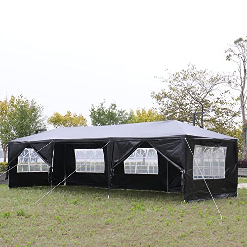 10x30' Canopy with 8 Sidewall,Heavy Duty Canopy UPF 50+ All Season Wind Waterproof Commercial Outdoor Wedding Party Tents for Parties Canopy Gazebo with Roller Bag(10 x 30 ft Black) Shyneer