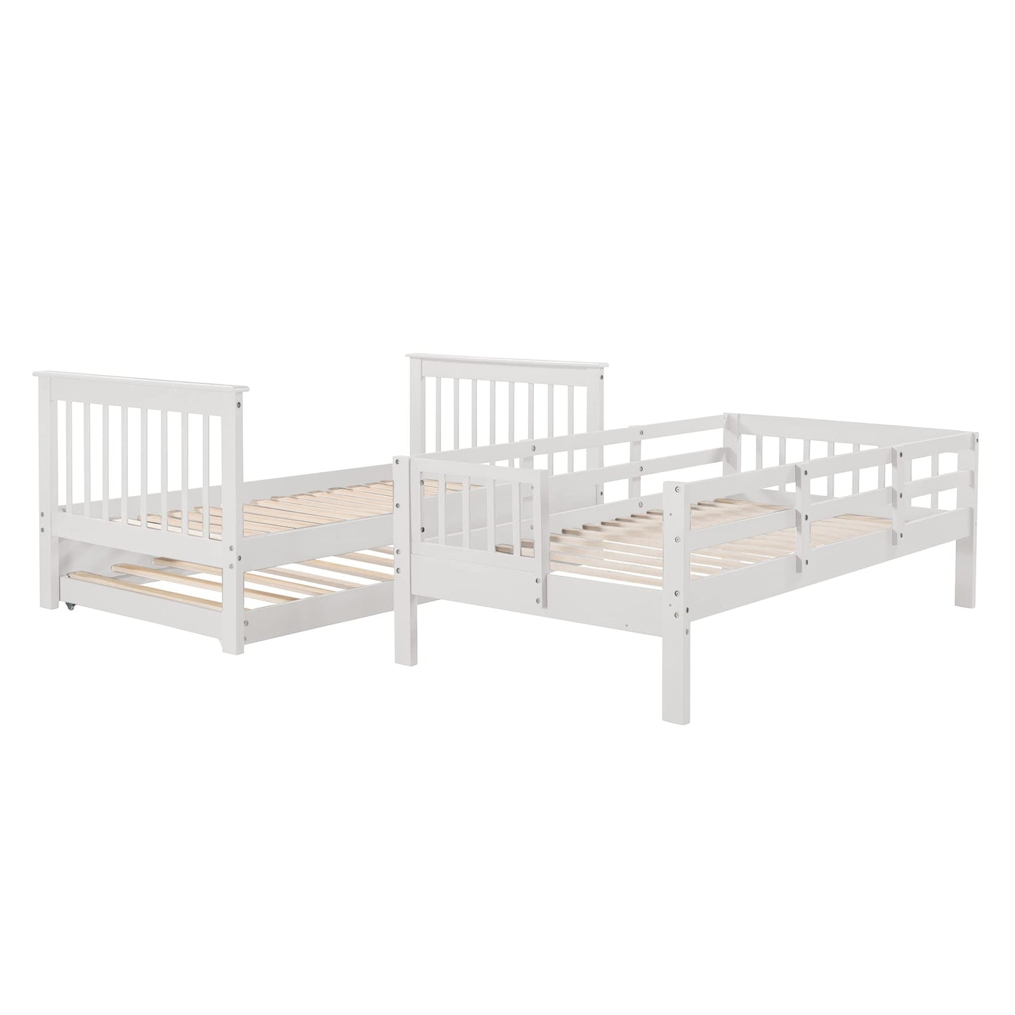 Harper & Bright Designs Twin Bunk Bed with Trundle Bed and Storage Shelf, Twin Over Twin Bunk Bed with Stairs and Guard Rail, Wood Bunk Bed Frame for Kids, Teens, Adults (Twin, White)