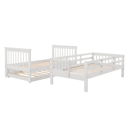 Harper & Bright Designs Twin Bunk Bed with Trundle Bed and Storage Shelf, Twin Over Twin Bunk Bed with Stairs and Guard Rail, Wood Bunk Bed Frame for Kids, Teens, Adults (Twin, White)