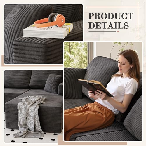 Shahoo 126" Modular Sectional Sofa, Cloud Couches for Living Room, Upholstered Boneless Couch with Ottoman, Upholstered Cloud Sofa for Bedroom (Black, U Shaped Sofa) Shahoo