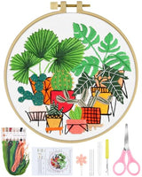 ERKOON Embroidery Kit for Beginners, Flower Cross Stitch Set for Include Embroidery Cloth Hoops Threads for Craft Lover Hand Stitch with Embroidery Skill Techniques (Greenery)