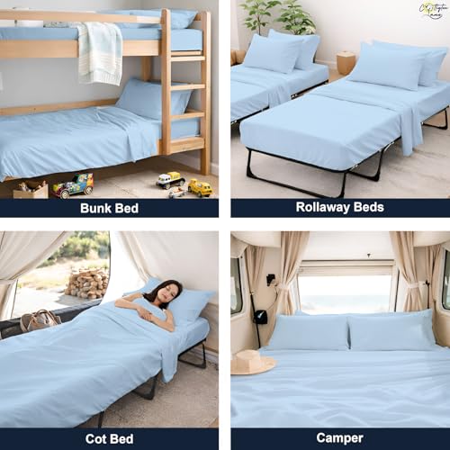 Cottington Lane 4 Piece Cot Sheets Set 30" X 75" with 6 Inch Deep Pocket Light Blue Solid, 100% Egyptian Cotton Cot Sheets, Perfect for Narrow Twin, Camp Bunk,Trifold Mattress, Guest Bed Replacement Cottington Lane