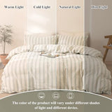 VM VOUGEMARKET Full Duvet Cover Set Beige Gray Striped Bedding Set Soft Washed Cotton 3 Pieces Dark Green Vertical Ticking Stripes Comforter Cover with Zipper Closure-80x90 Inch VM VOUGEMARKET