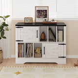 Garvee Record Player Stand, 39in Large Farmhouse Wood Vinyl Storage Cabinet Holds Up to 450 Albums with Barn Doors, Mid Century Modern Record Player Table for Living Room Bedroom, White Garvee