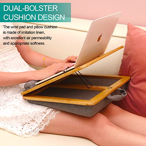 Laptop Desk, Angle Adjustable Lap Desk with Cushion, COIWAI Laptop Stand with Tablet Phone Holder, Portable Table Bed Tray, Bamboo Lapdesk for Laptop, Home Office Couch Notebook Book Bamboo - WoodArtSupply