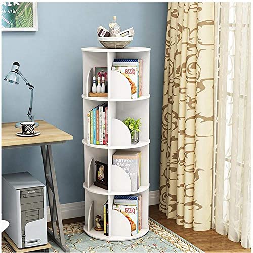 Intexca 4-Tier 360° Rotating Stackable Bookshelf Organizer in White - WoodArtSupply