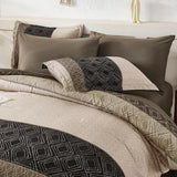 Dinjoy Light Brown King Size Comforter Set,Striped Boho Bed in a Bag King 7 Pieces Soft Fall Bedding Comforters Sets Microfiber Complete Bed Sets for All Season Dinjoy