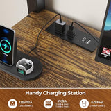 BTHFST Twin Loft Bed with L-Shaped Desk, LED Lights & Charging Station, 3 Fabric Drawers, Safety Guard & Ladder BTHFST