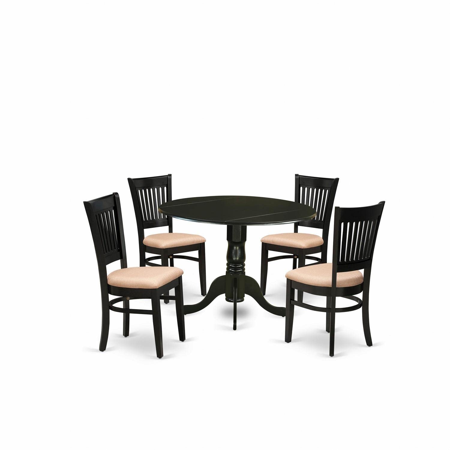 East West Furniture Dublin 5 Piece Dining Set for 4 Includes a Round Kitchen Table with Dropleaf and 4 Linen Fabric Upholstered Dinette Chairs, 42x42 Inch, Black - WoodArtSupply