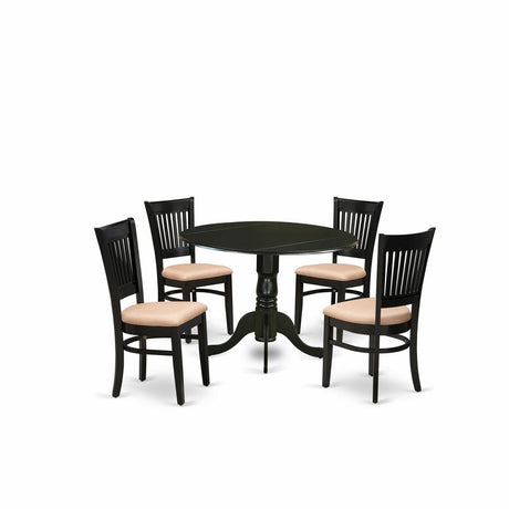 East West Furniture Dublin 5 Piece Dining Set for 4 Includes a Round Kitchen Table with Dropleaf and 4 Linen Fabric Upholstered Dinette Chairs, 42x42 Inch, Black East West Furniture