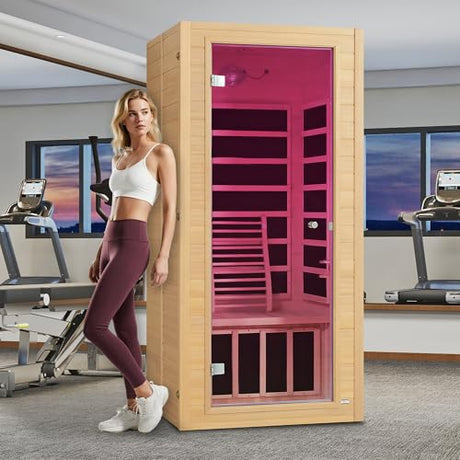 Real Relax Far Infrared Sauna for Home, 1 Person Indoor Home Sauna Low Emf, Canadian Hemlock Wooden Dry Saunas Room with Bluetooth Speakers, 9-Color Light Therapy, 1574w/110v for Personal Spa Real Relax