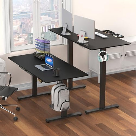 SHW 55 x 28 Inches Electric Height Adjustable Standing Desk with Drawer and Memory Preset, Black SHW